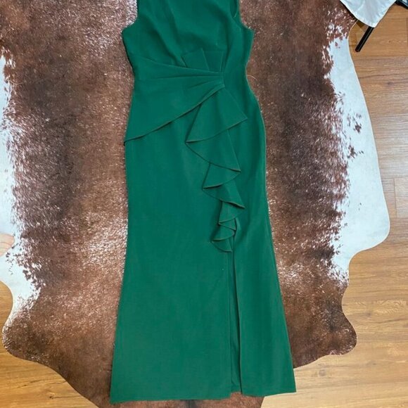 Eliza J Sleeveless Ruffle Front Floor Length Gown Hunter Green 12 - Picture 6 of 16